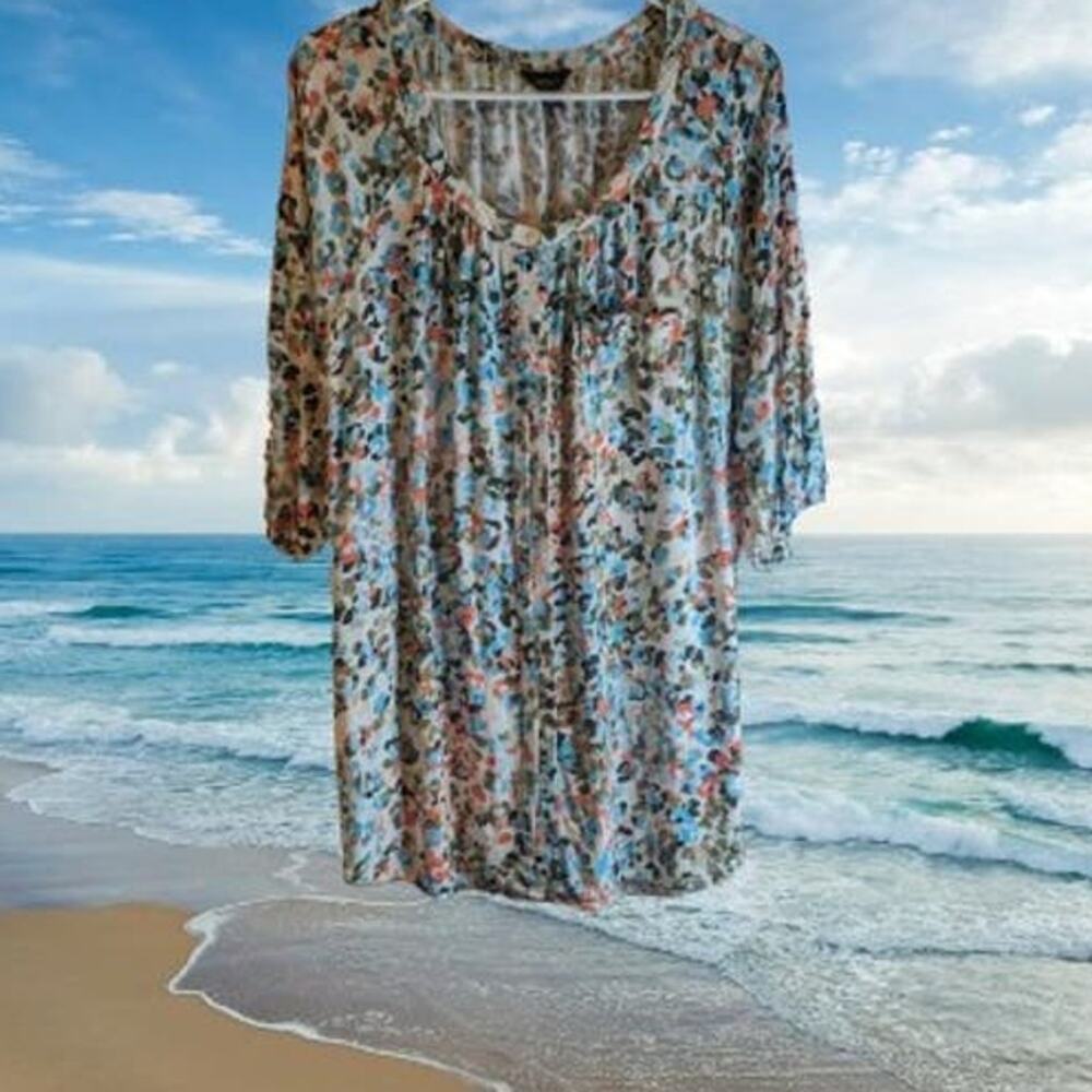 Intro Large 1/2 Sleeve Multicolor Button Down Fro… - image 1